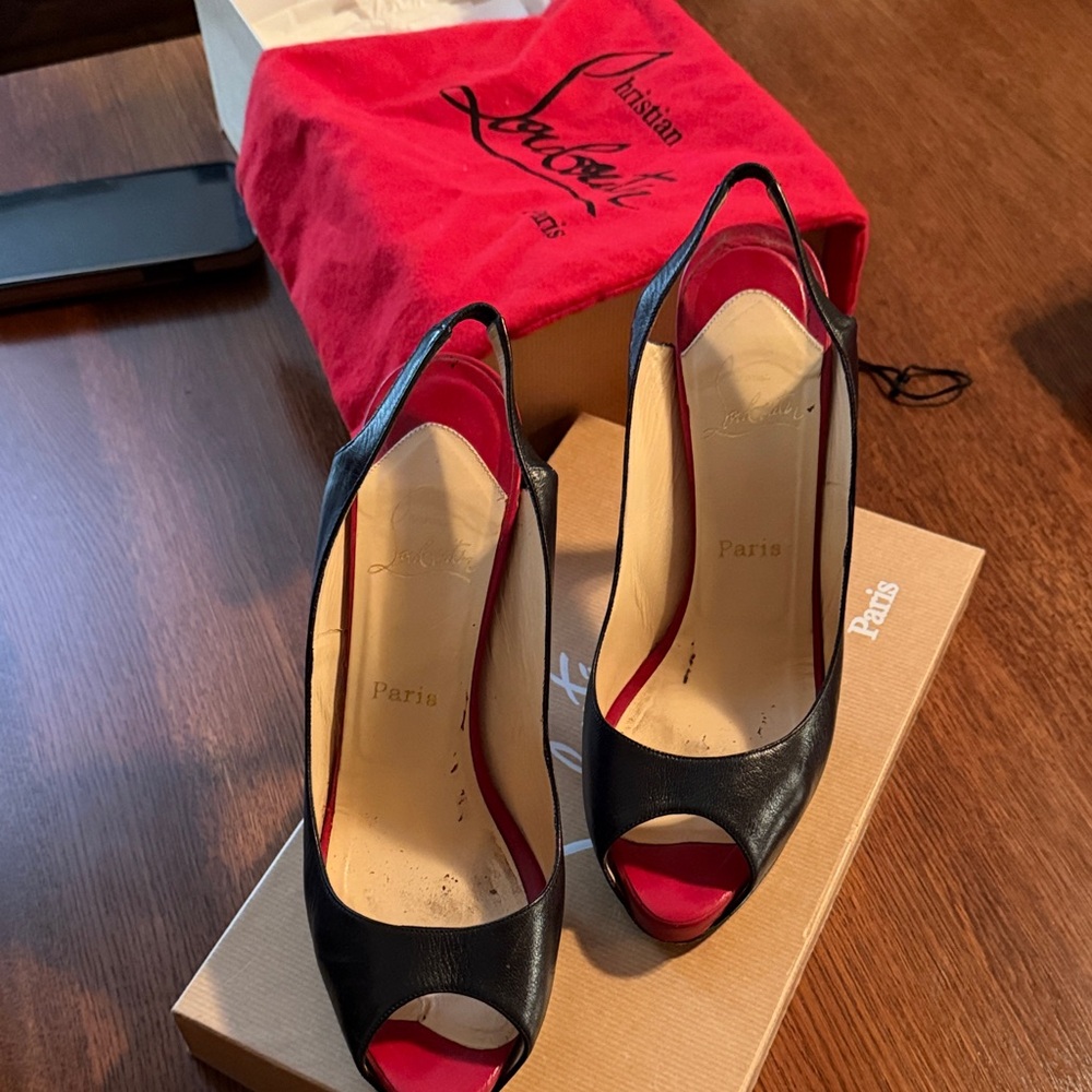 Christian Louboutin Black and Red Open Toe Heels